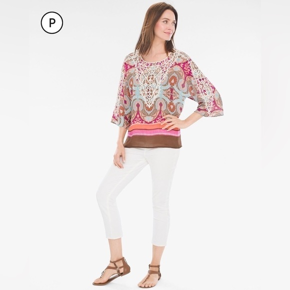 CHICOS Petite Printed Crochet-Detail Top - Picture 2 of 9